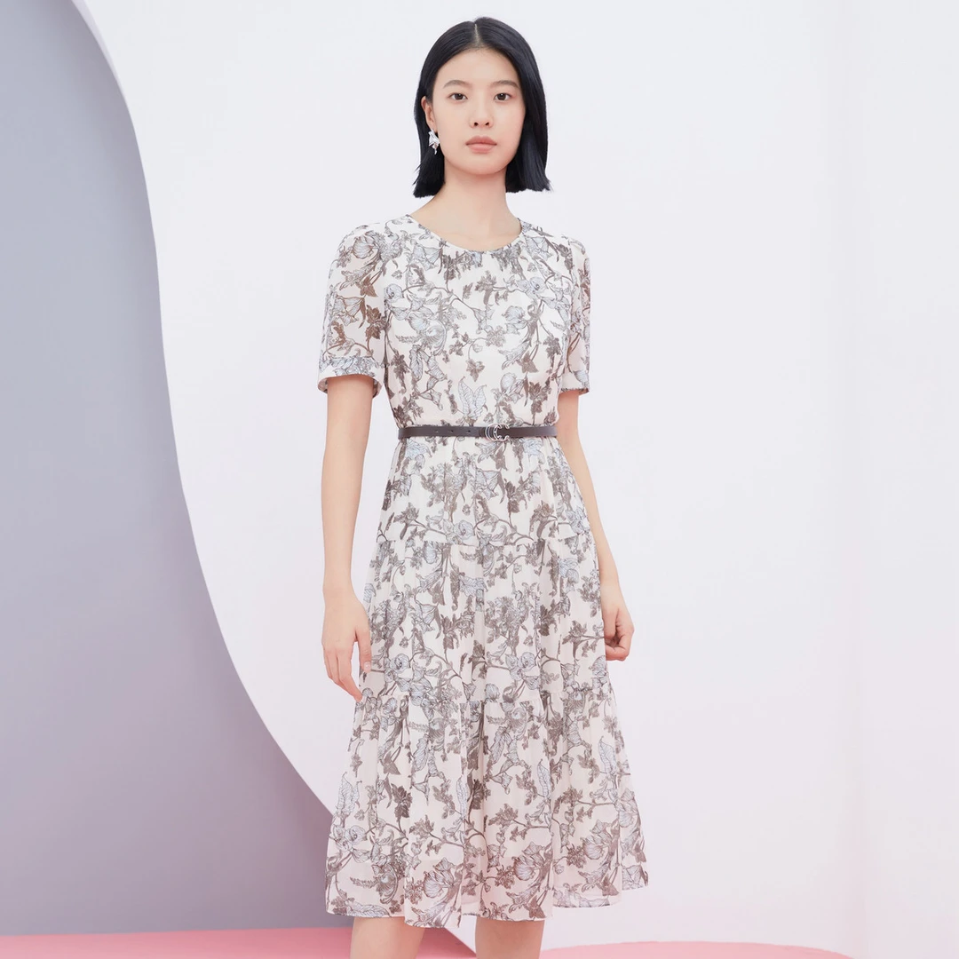 【安雅专属】田园印花茶歇裙夏新款优雅度假气质连衣裙女商场同款