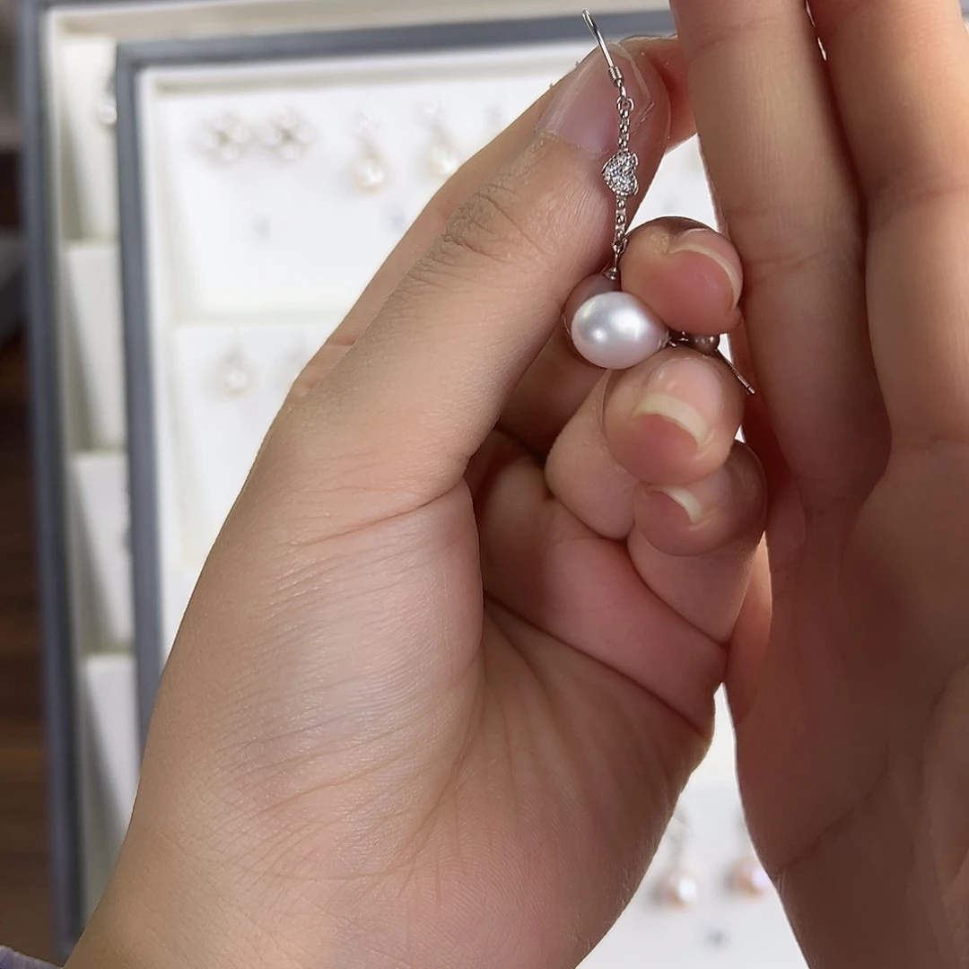 银S925镶嵌耳饰淡水珍珠
