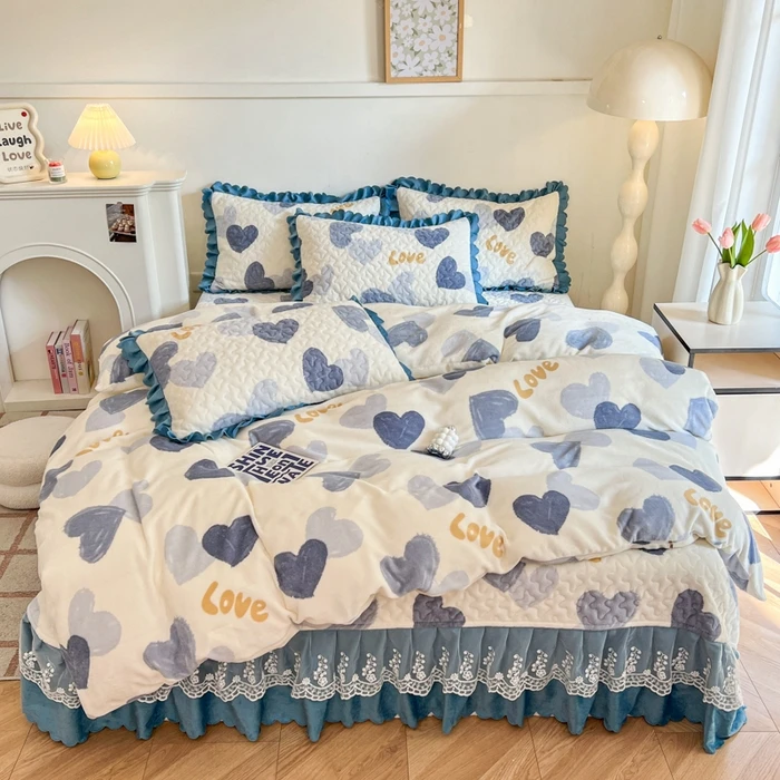 牛奶绒床盖四件套加厚保暖冬季加绒四件套床盖三件套