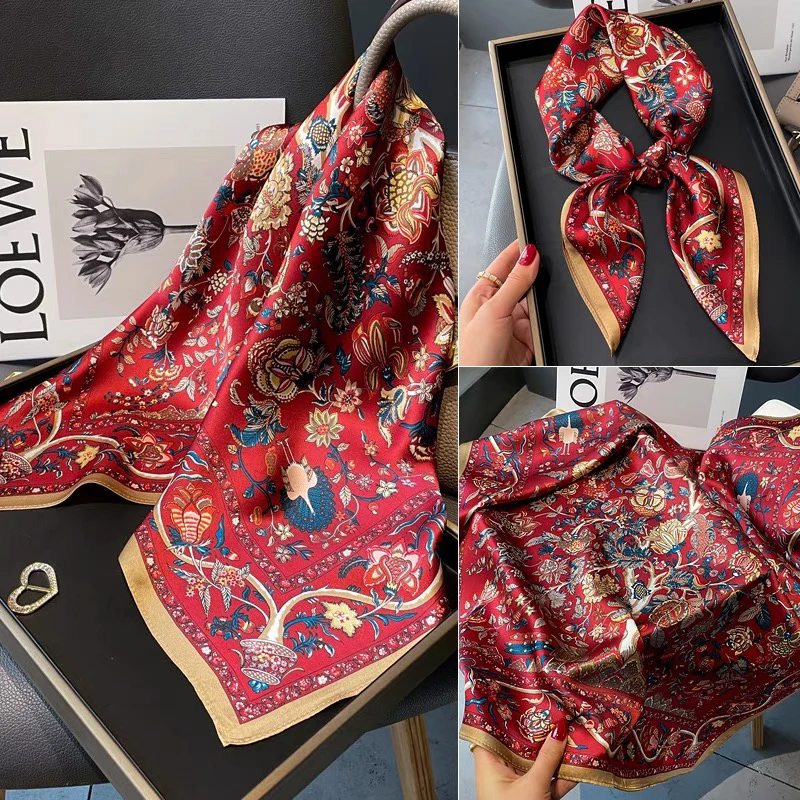 100%桑蚕丝真丝方巾丝巾春秋冬季百搭围巾女送礼复古装饰领巾装饰