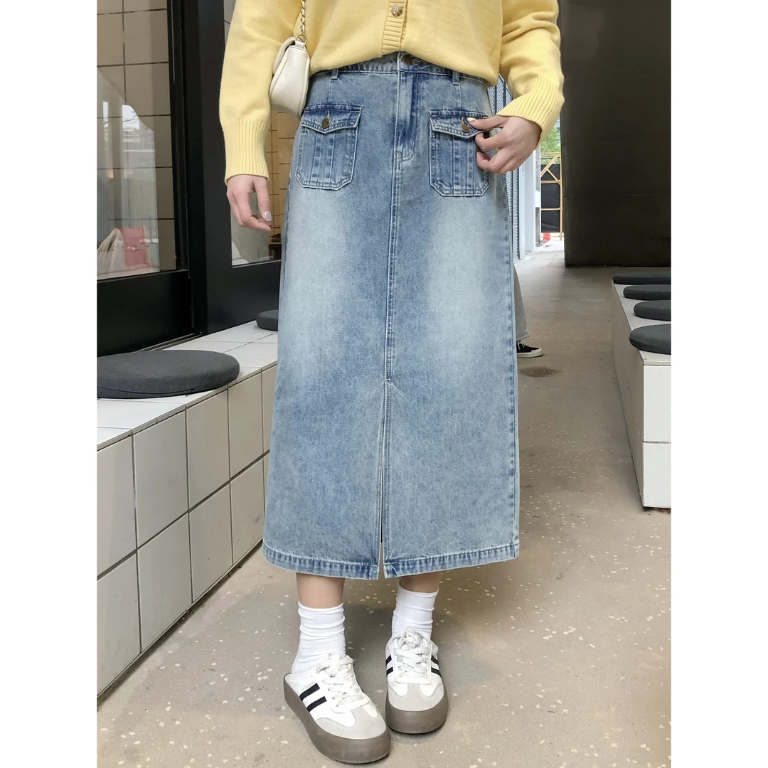 念念&李潇洒【牛仔计划】微胖大码女装春季新款百搭后腰松紧牛仔裙