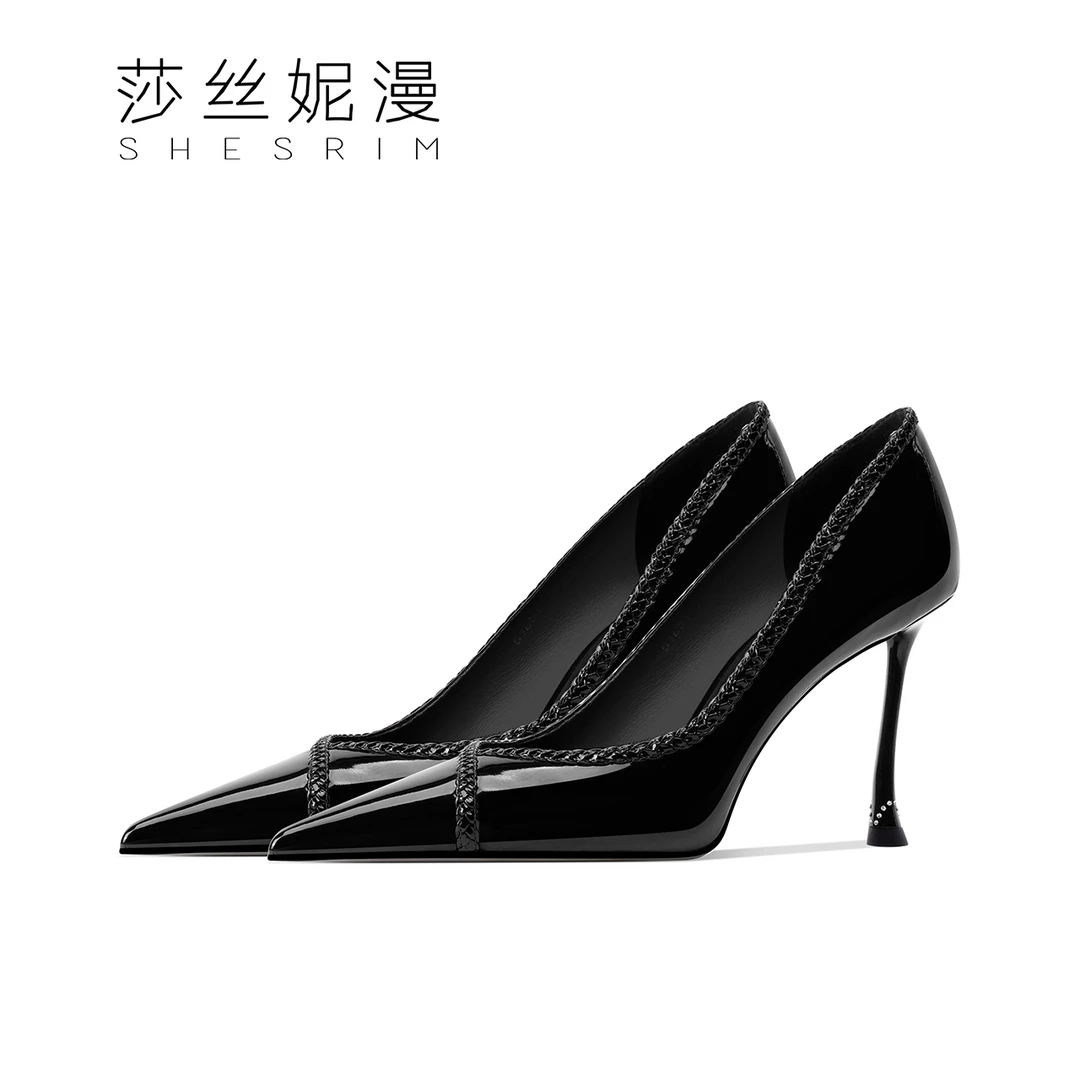 239-时尚编织高跟鞋女2025新款女鞋百搭气质尖头细跟女士浅口单鞋