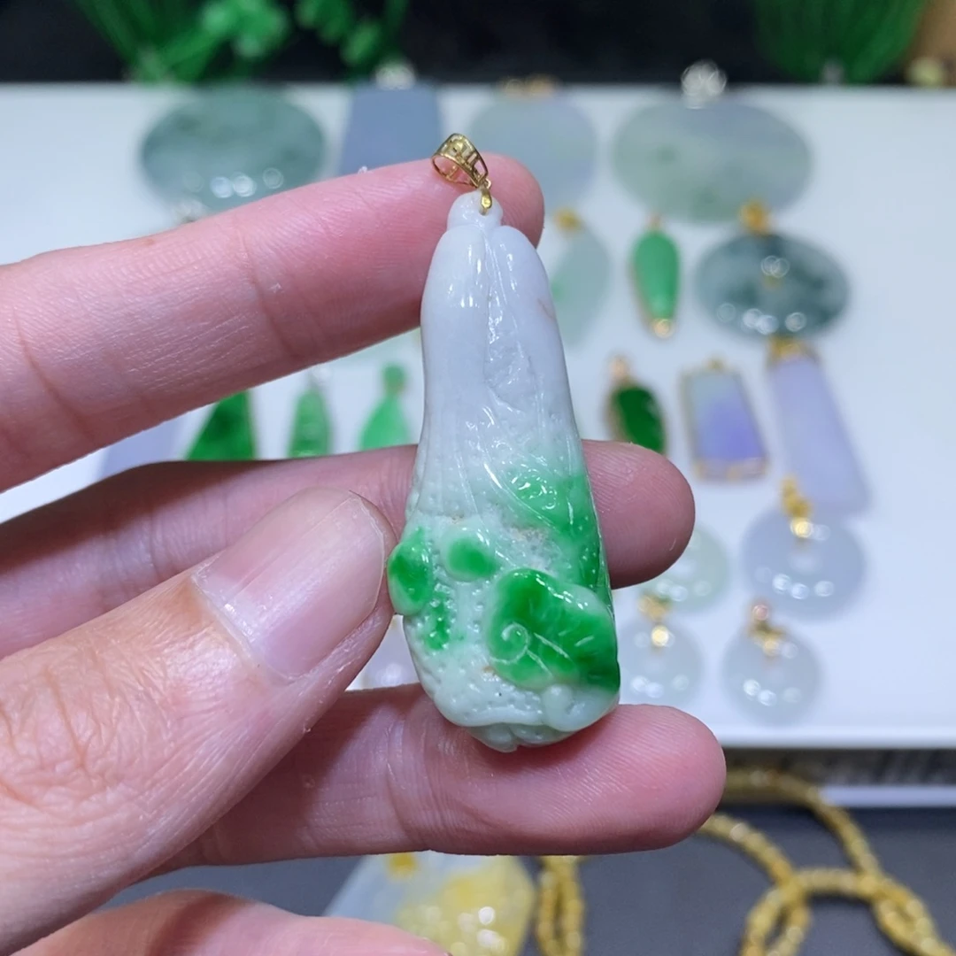 翡翠18K金镶嵌吊坠(不含链)