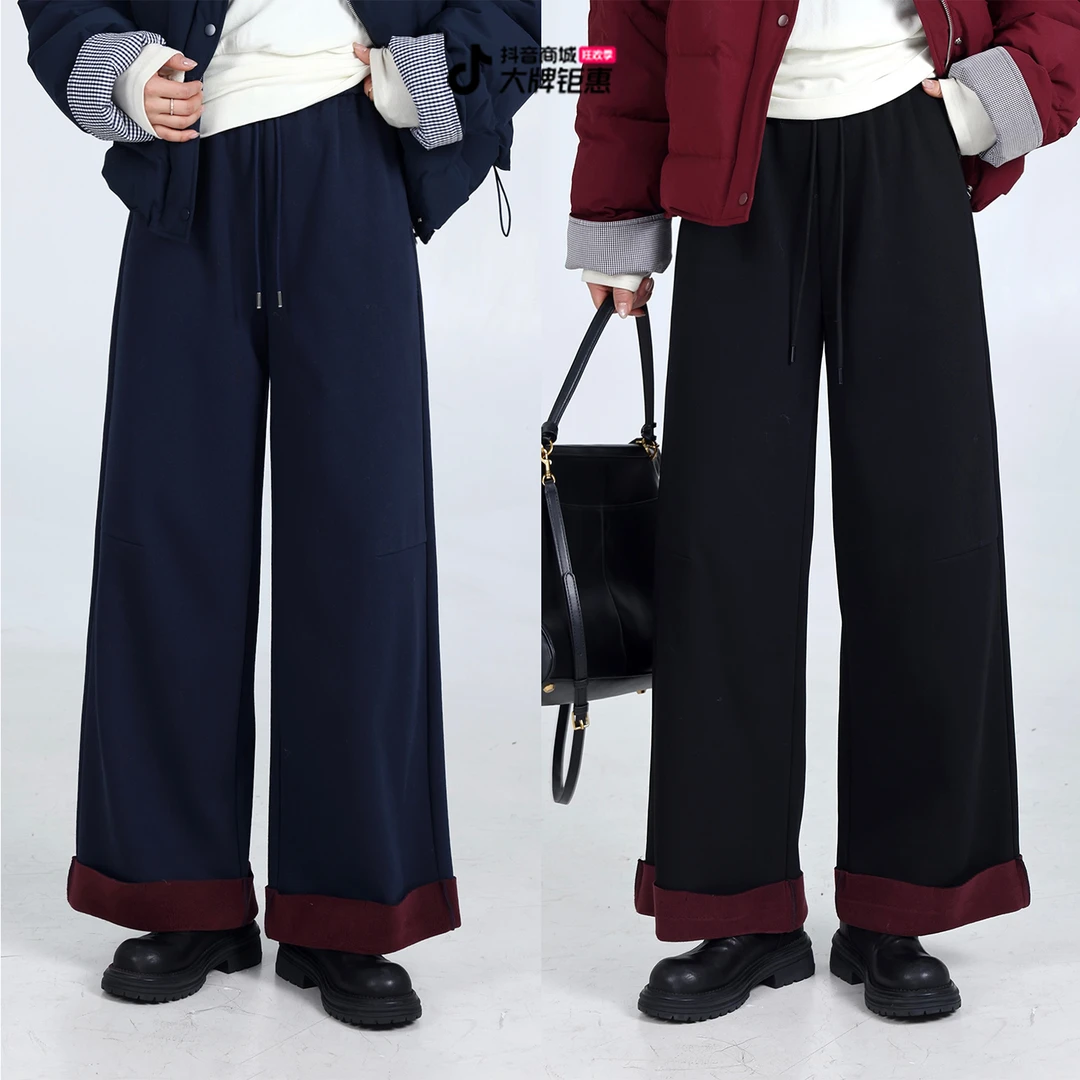 噜噜【青春印记】微胖大码女冬季时尚百搭撞色加绒卫裤ZY412E35