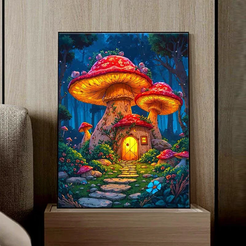 梦幻蘑菇5d钻石画满钻唯美风景2025新款高级感客厅手工diy粘贴砖
