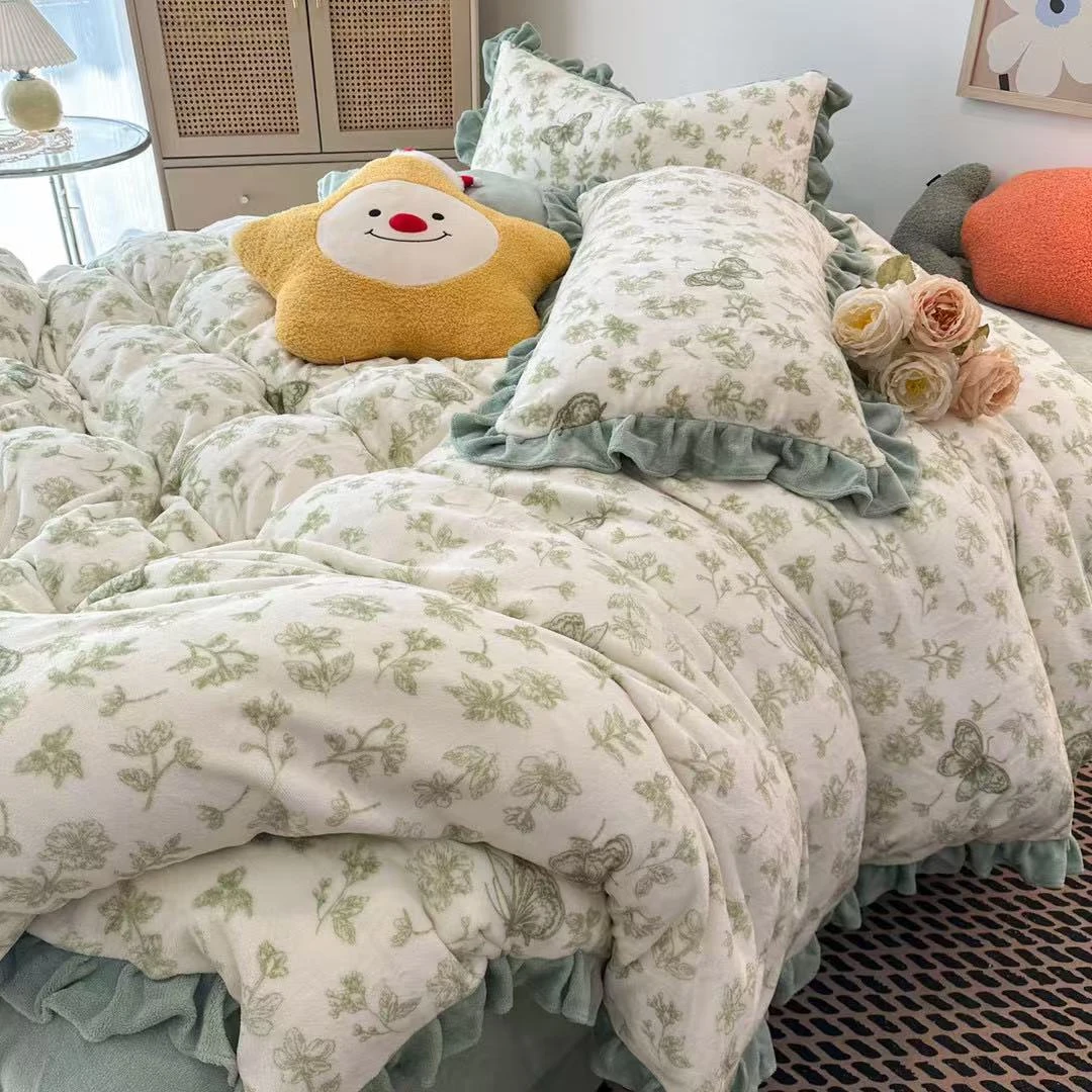 清仓，韩版花边牛奶绒加厚款四件套,-幻蝶