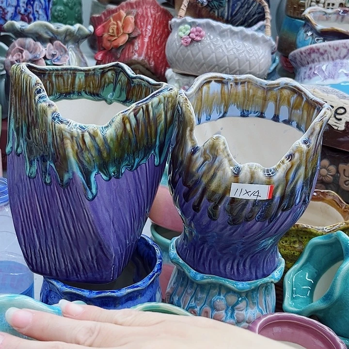 多肉绿植陶瓷花盆9.9包邮，有孔