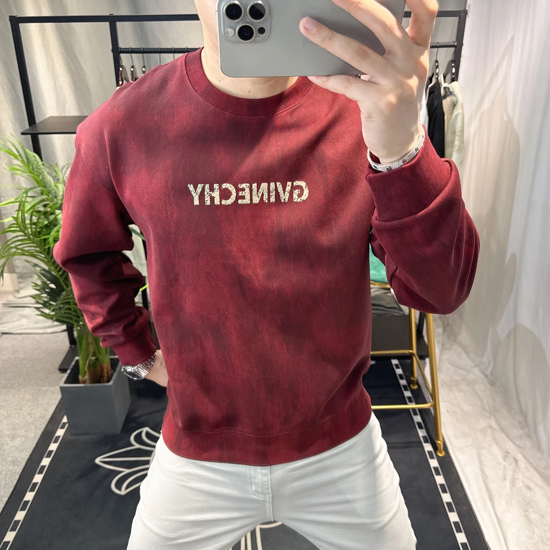 欧洲站2025新款美式宽松卫衣男春秋个性扎染字母印花设计感上衣潮