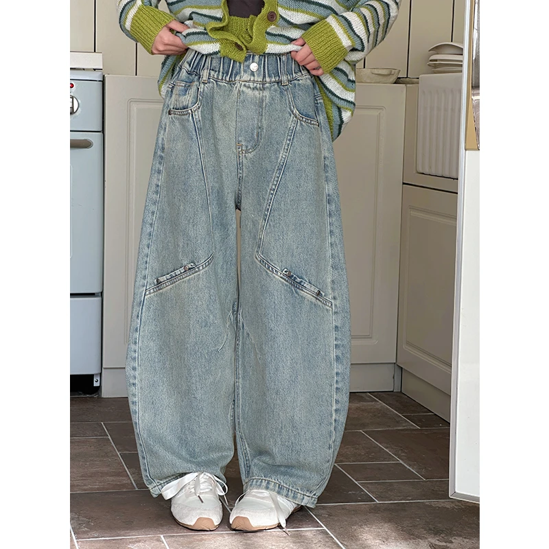 K28027女童牛仔裤2025春装新款儿童裤子弯刀裤大童春秋休闲裤时髦