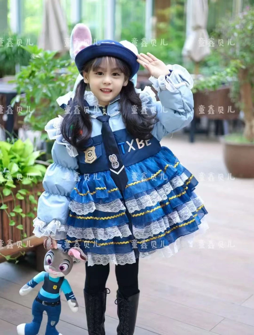 【羽绒服8211】原创女童洛丽塔羽绒服兔子警官中长款洋气外套加厚