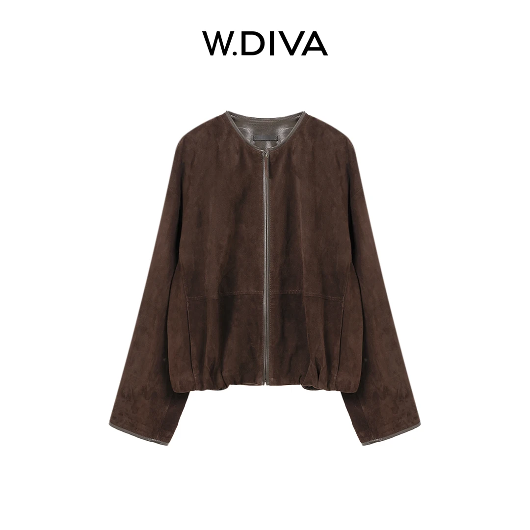 W.Diva【棕岩】土耳其进口绒面羊皮外套复古圆领拉链夹克53C172981