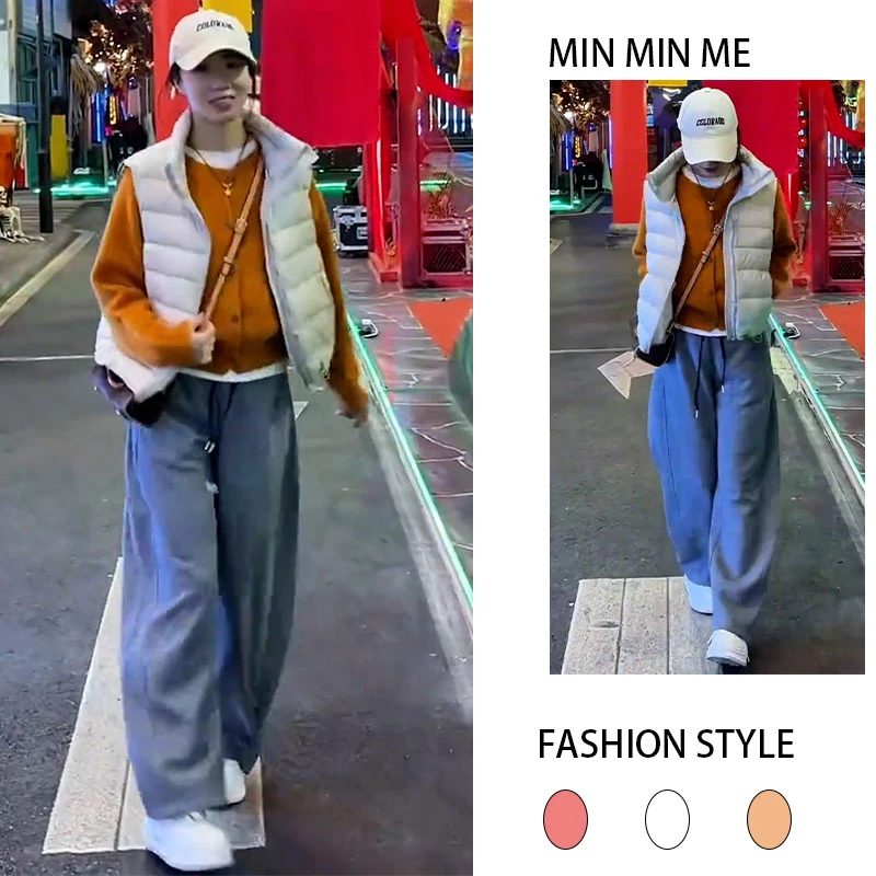 2025秋冬季新款设计感女韩版无袖马甲内搭打底衫加绒休闲裤三件套