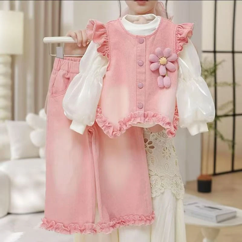 2025秋季新款高级粉女童百搭内搭网红儿童上衣长裤潮流洋气套装