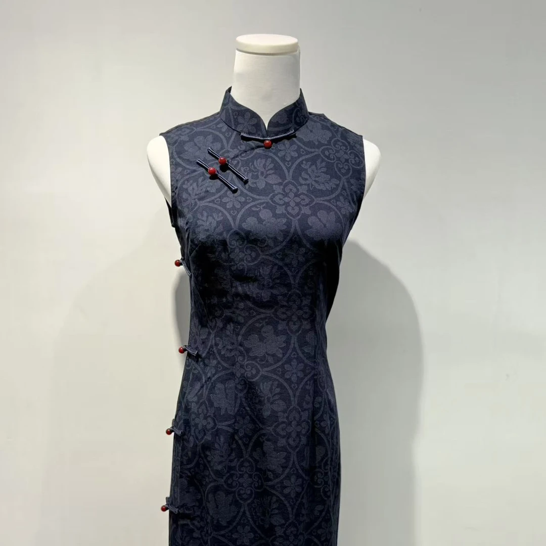 锦雅｜如愿中长裙立领短旗袍短袖日常旗袍牡丹长款女士时尚双层