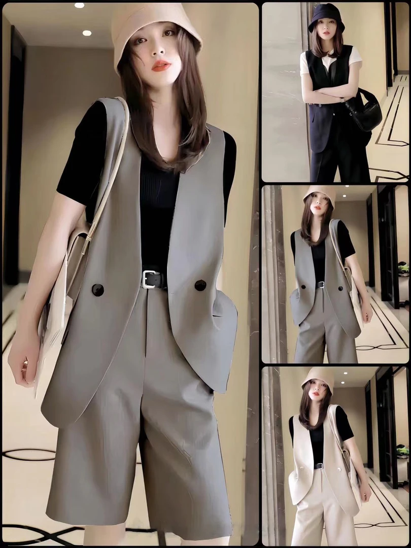 时尚大码马甲短裤套装女时髦洋气2025新款宽松胖mm西服马夹两件套