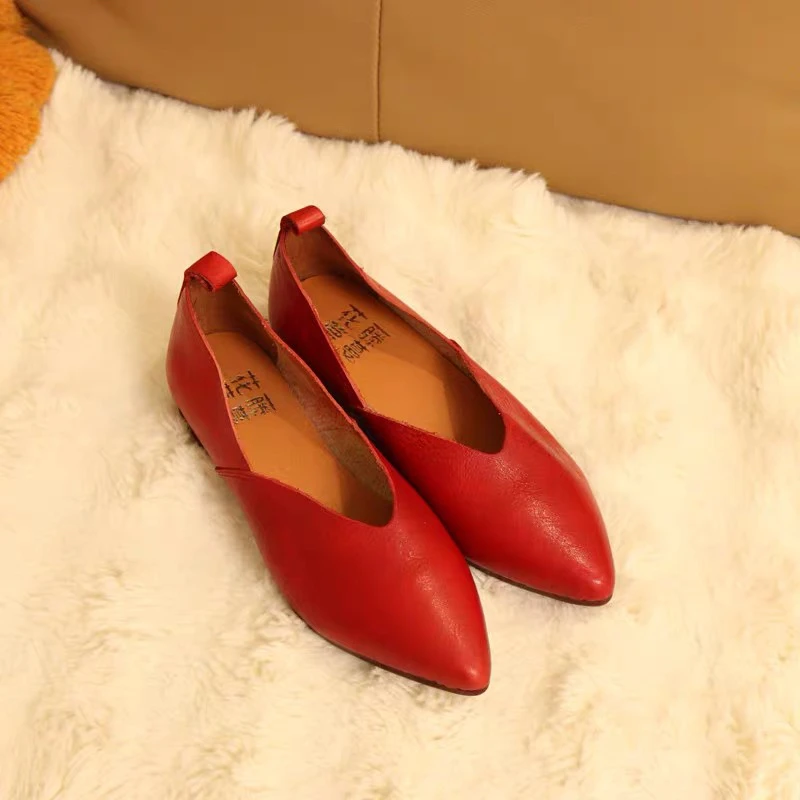 466-2牛皮尖头浅口套脚休闲女单鞋