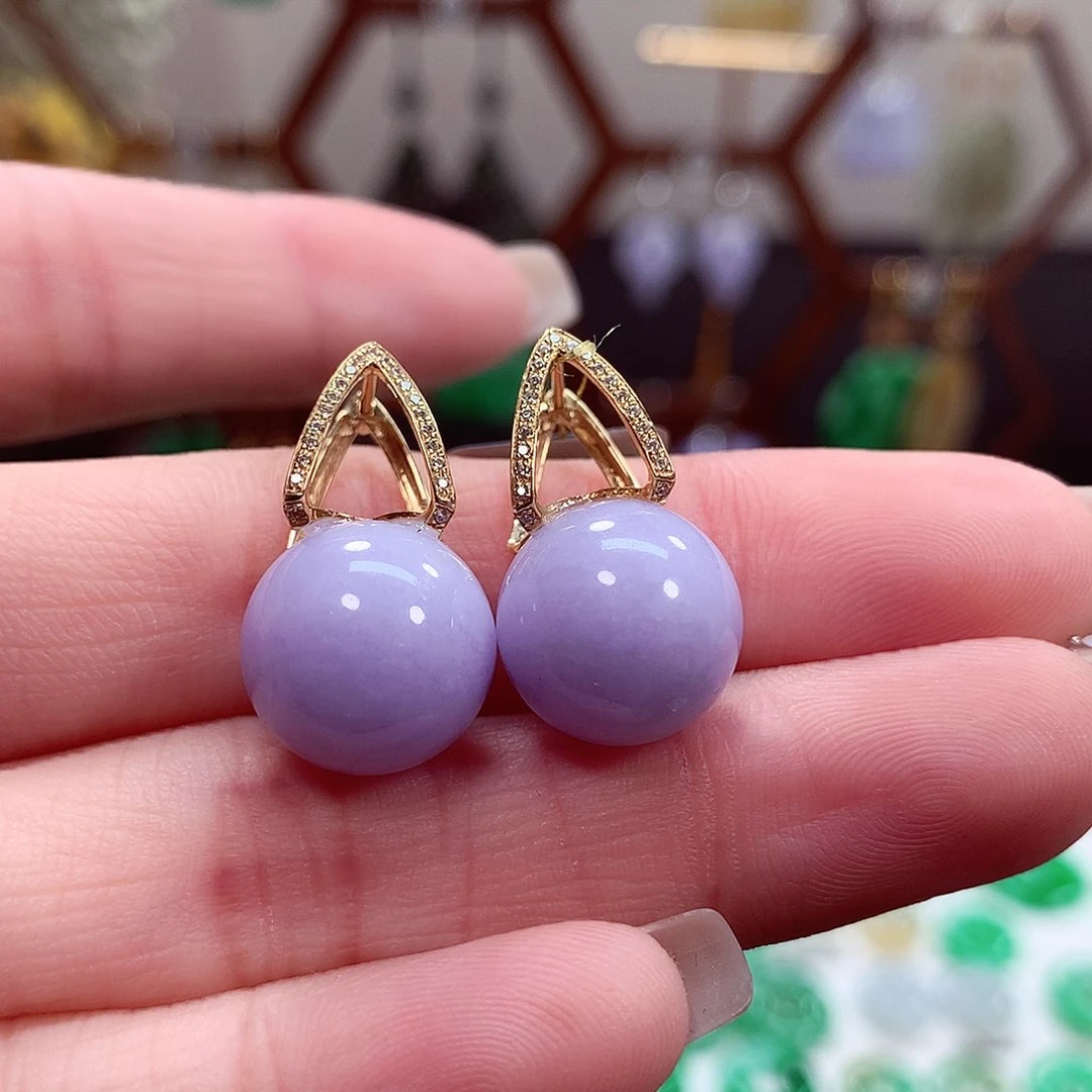 翡翠耳饰18K金镶嵌天然翡翠