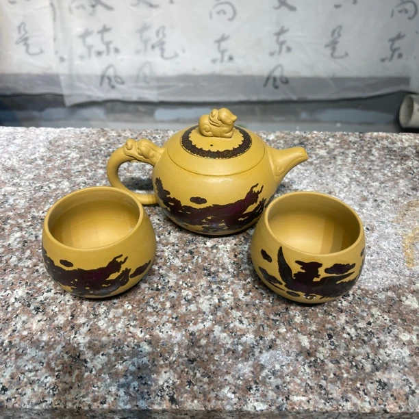 原矿遇热变色凤鸣壶西施一壶两杯手工描金壶浮雕貔貅壶高颜值茶具