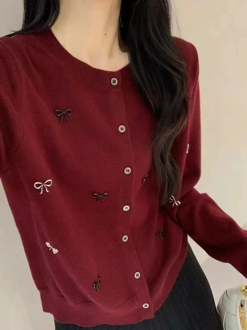 邹小姐27318-29长袖圆领毛针织衫春季宽松显瘦开衫百搭毛衣针织衫