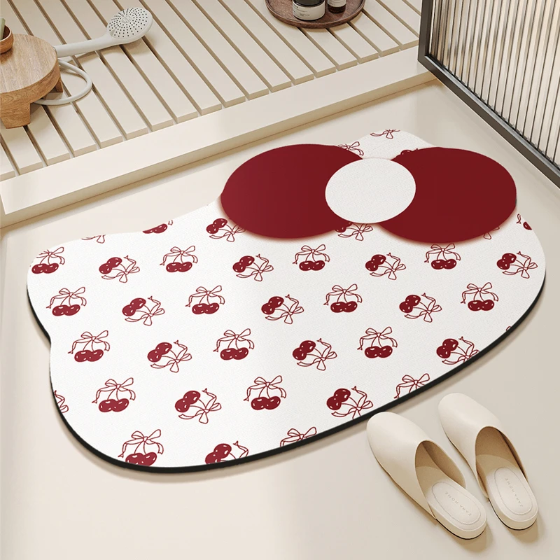 樱桃猫咪头软硅藻泥地垫居家好物卫生间浴室洗手间防滑吸水地垫