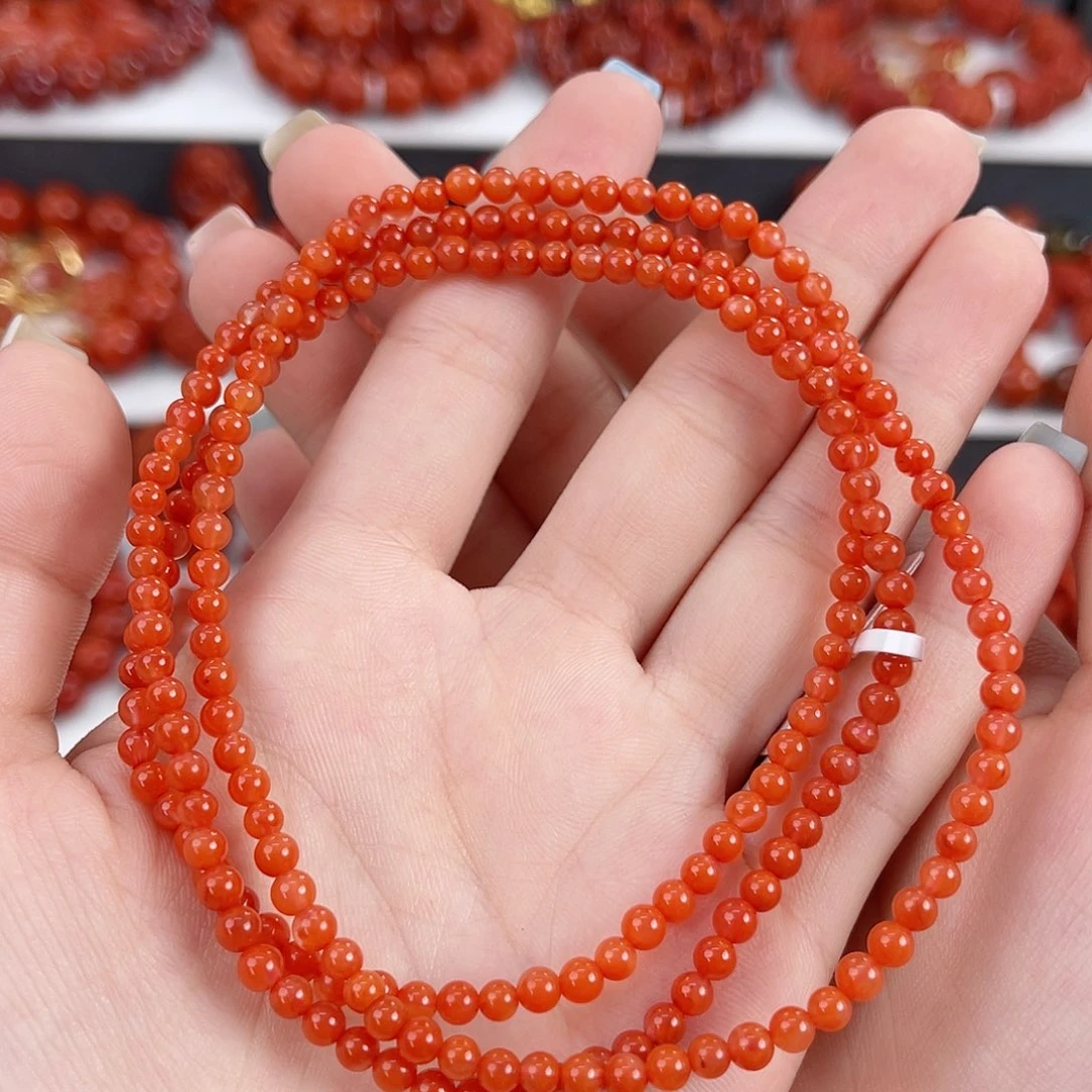 南红玛瑙未镶嵌保山滴水洞柿子红3mm多圈