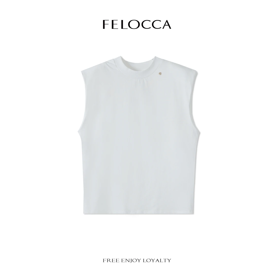 NO退NO换【FELOCCA】可拆卸垫肩无袖背心纯色简约圆领上衣25SBX160