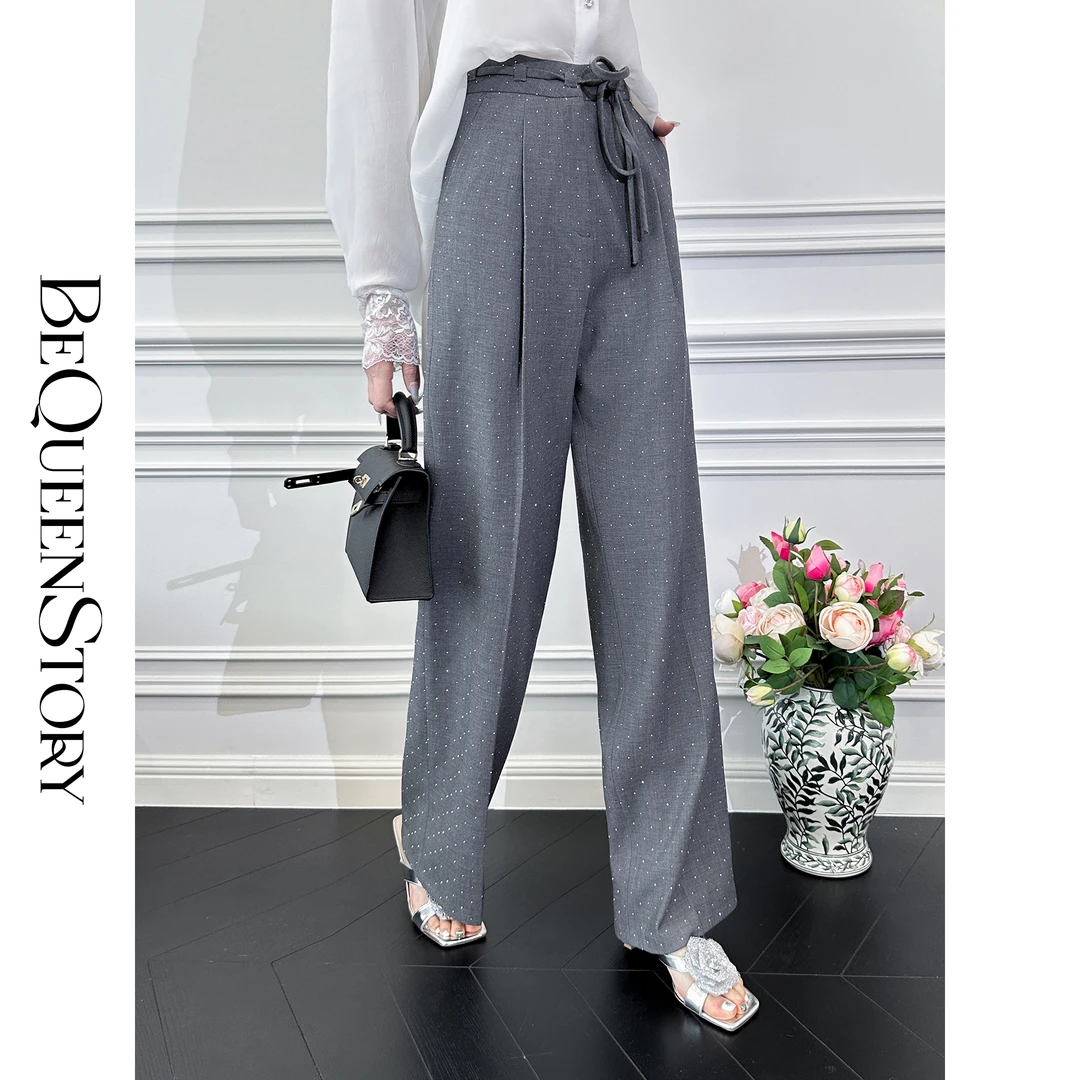 余潇潇【暮光银河】本布腰带设计感满天星烫钻高腰直筒裤