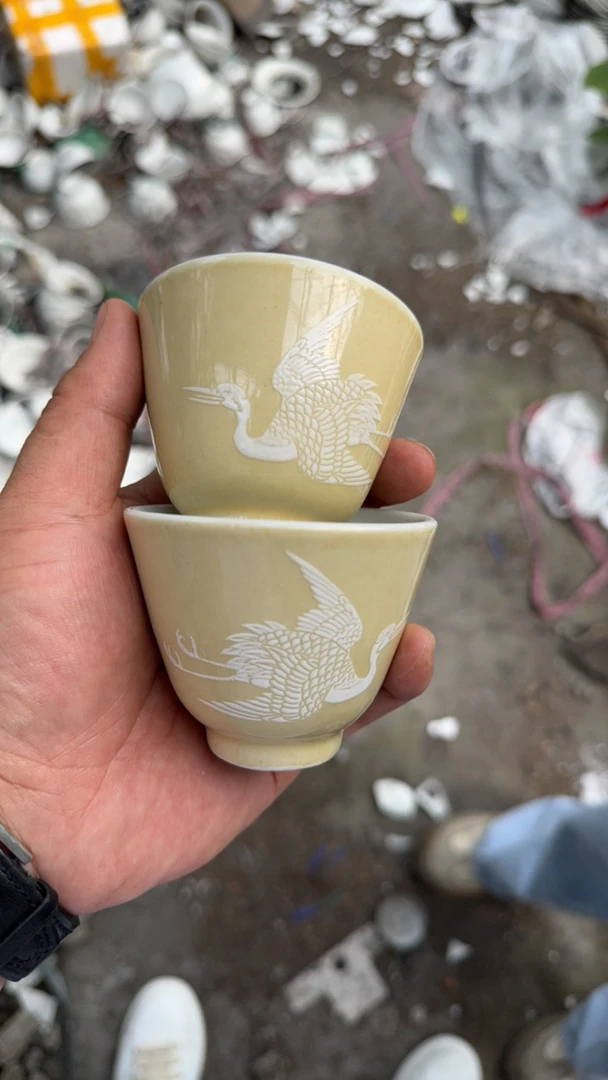 景德镇高温陶瓷仙鹤主人杯2只