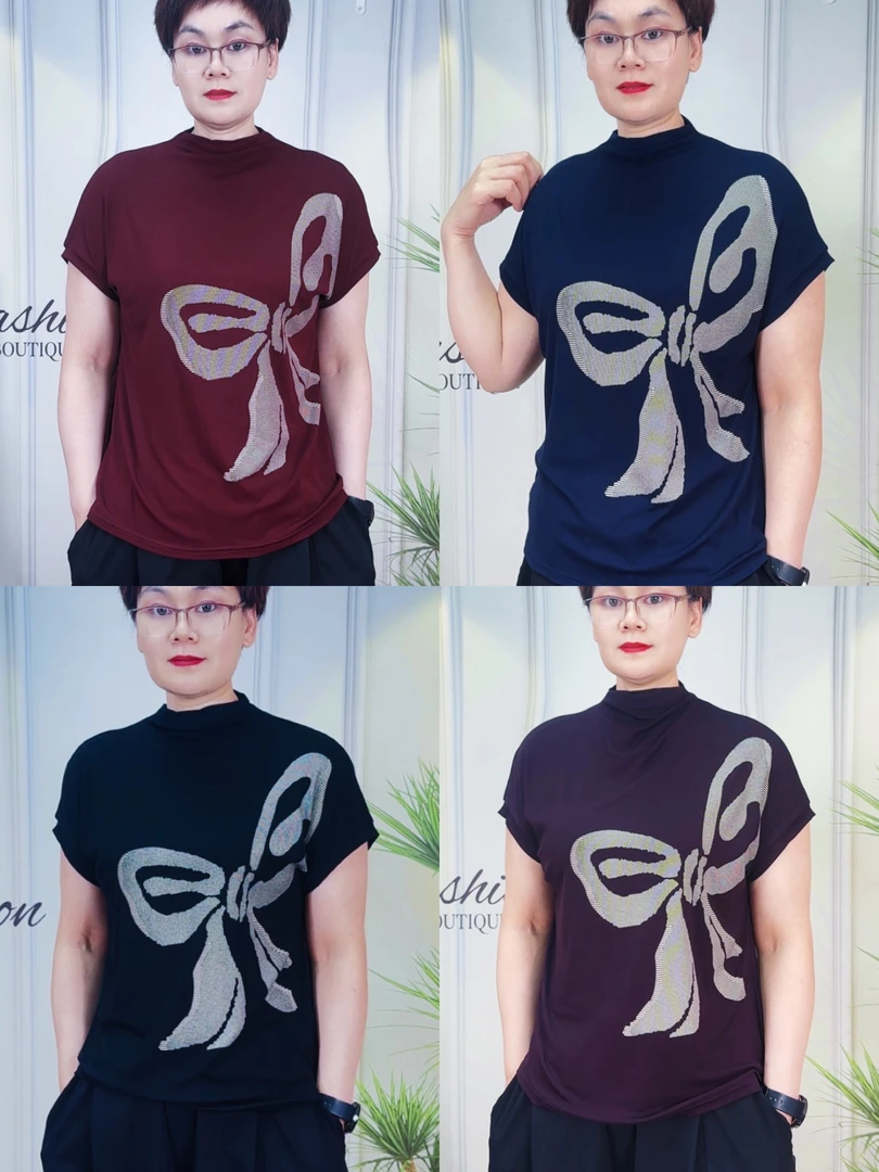 凯诗尔25073蝴蝶提花高弹休闲风常规T体恤短袖