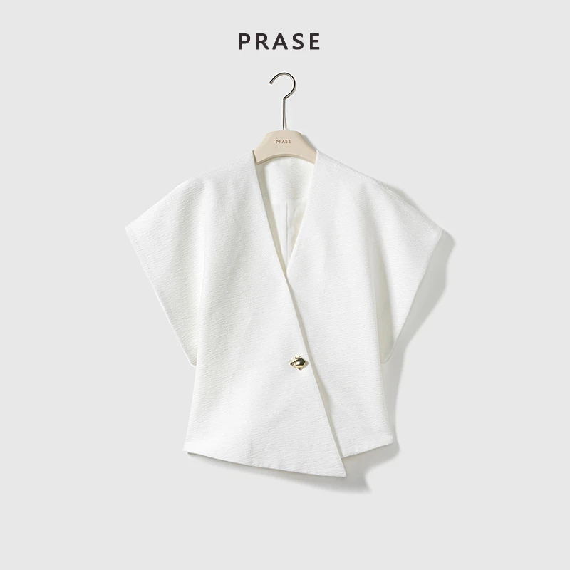 PRASE·杨杨【流云】微胖轻奢设计夏时尚V领收腰上衣短外套PR505E19