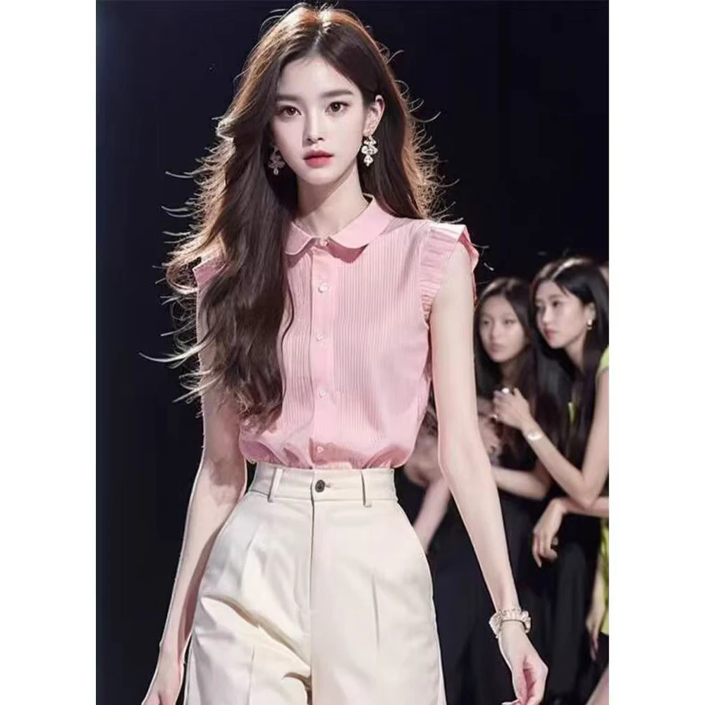 夏装搭配一整套轻熟名媛气质女神范高端粉色无袖衬衫上衣短裤套装