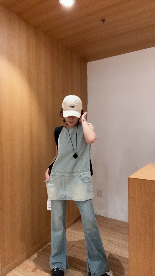 ERASER橡皮设计感街头拼接牛仔无袖上衣1252129010