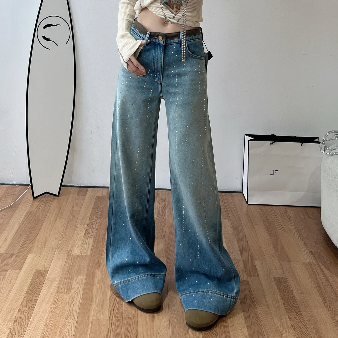 GuD欧货孤品阔腿宽松修身显瘦高腰牛仔裤女百搭复古长裤