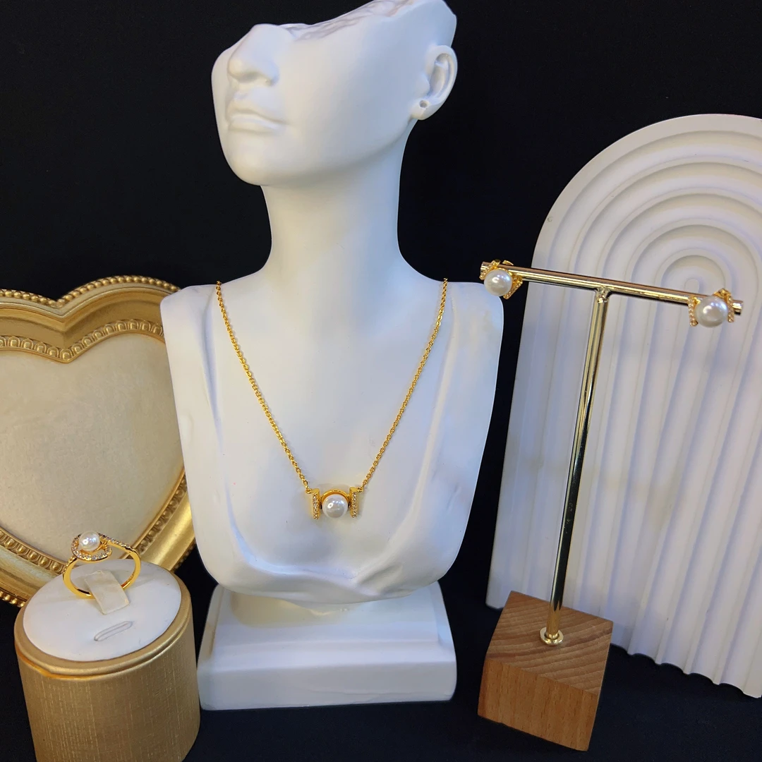 铜合金仿珍珠项链 哈尼西牧时尚百搭三件套#0008314