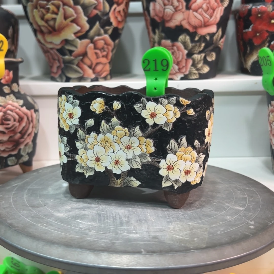 花盆紫砂手绘花盆219瑕疵