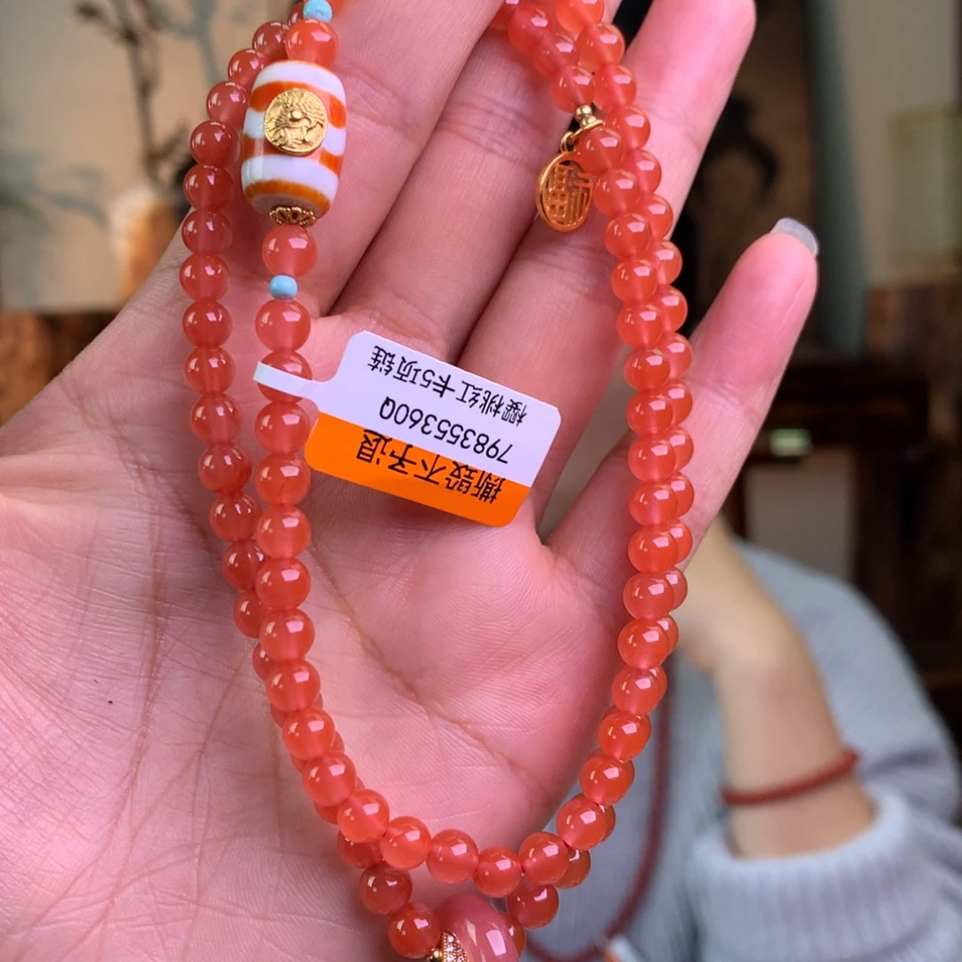 南红玛瑙未镶嵌南红玛瑙樱桃红卡5毛衣链