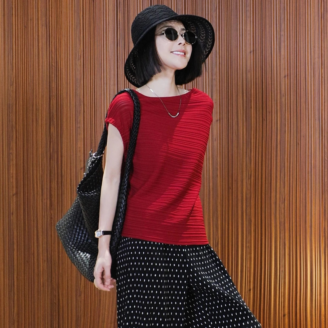 溶溶【简色拂云】RONGRONG 一字领肌理慵懒松弛感显瘦T恤C-M206039