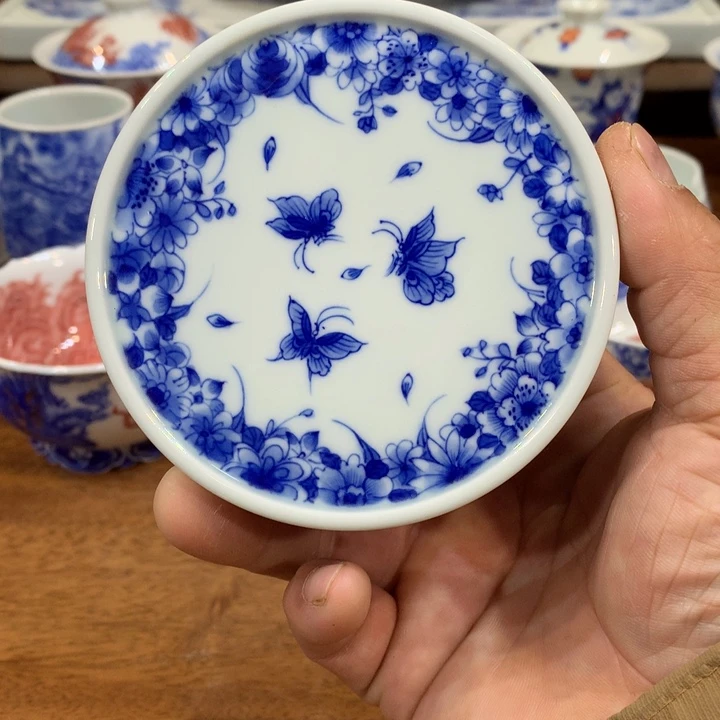 柴窑青花蝶恋花盖置