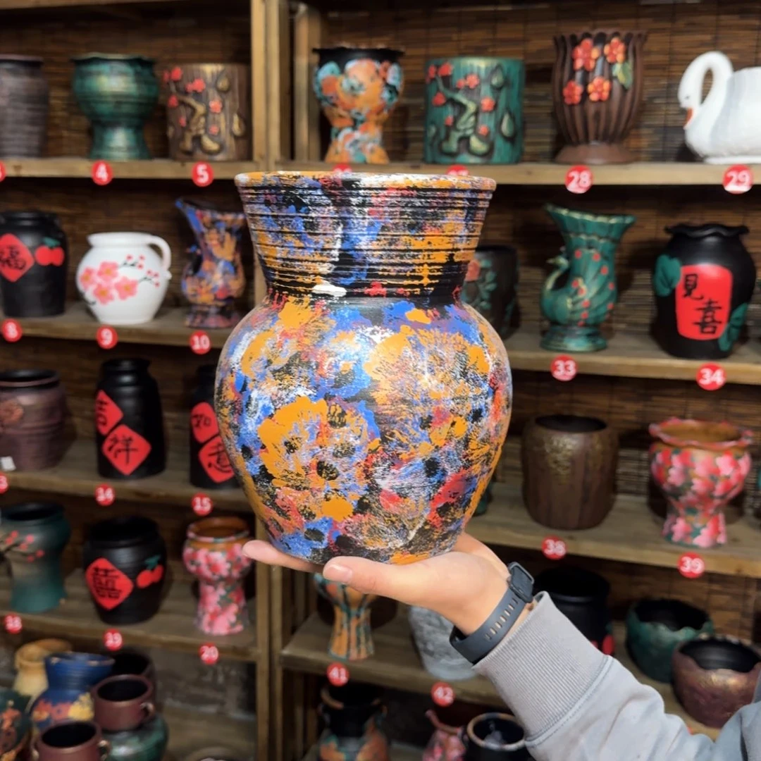 红陶浮雕花盆炸炸炸