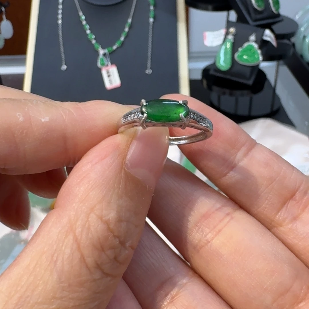 翡翠银S925镀金镶嵌戒指戒指