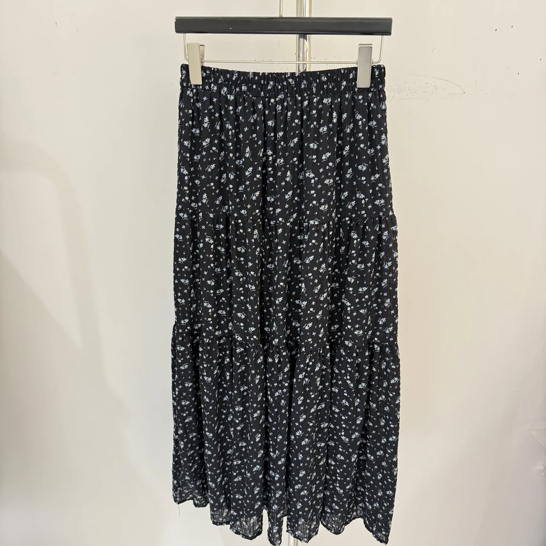 【安安STUDIO】古着风穿搭速干肌理面抓皱小碎花A字长裙