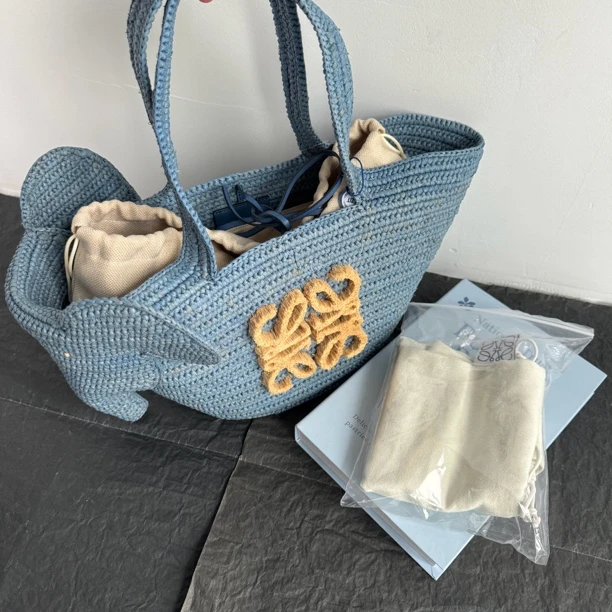 95新 LOEWE/罗意威 【小考拉】罗意威 牛仔蓝小象菜篮子