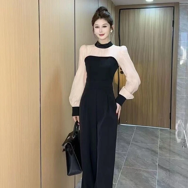2025春季新款气质显瘦长袖时尚休闲百搭轻奢女装连体裤高腰连衣裤