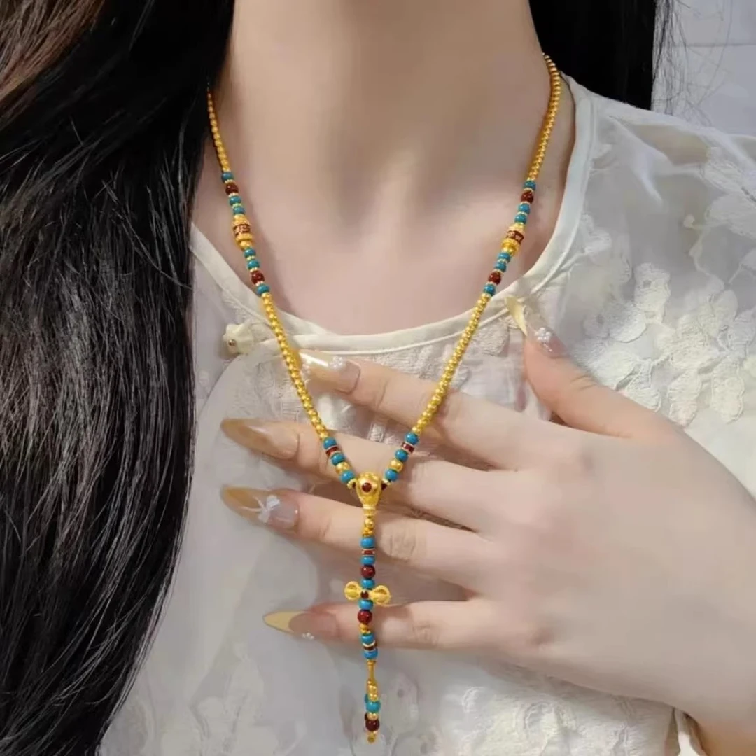 铜合金项链 手工佛珠108项链藏式手链国潮烧蓝珐琅彩降魔杵毛衣链