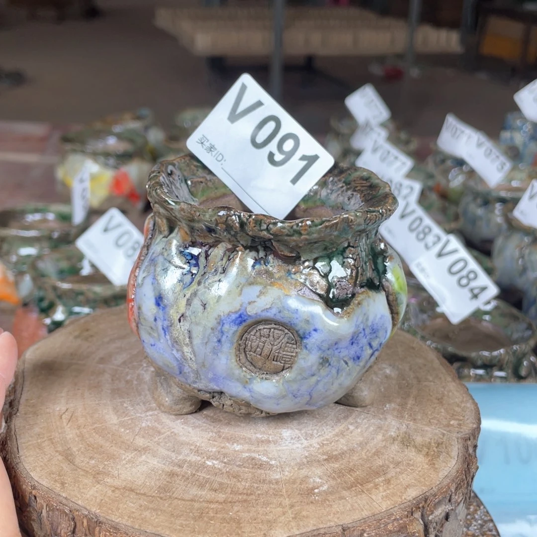 紫砂花盆孤品 不规则油画山石包子外口7.5