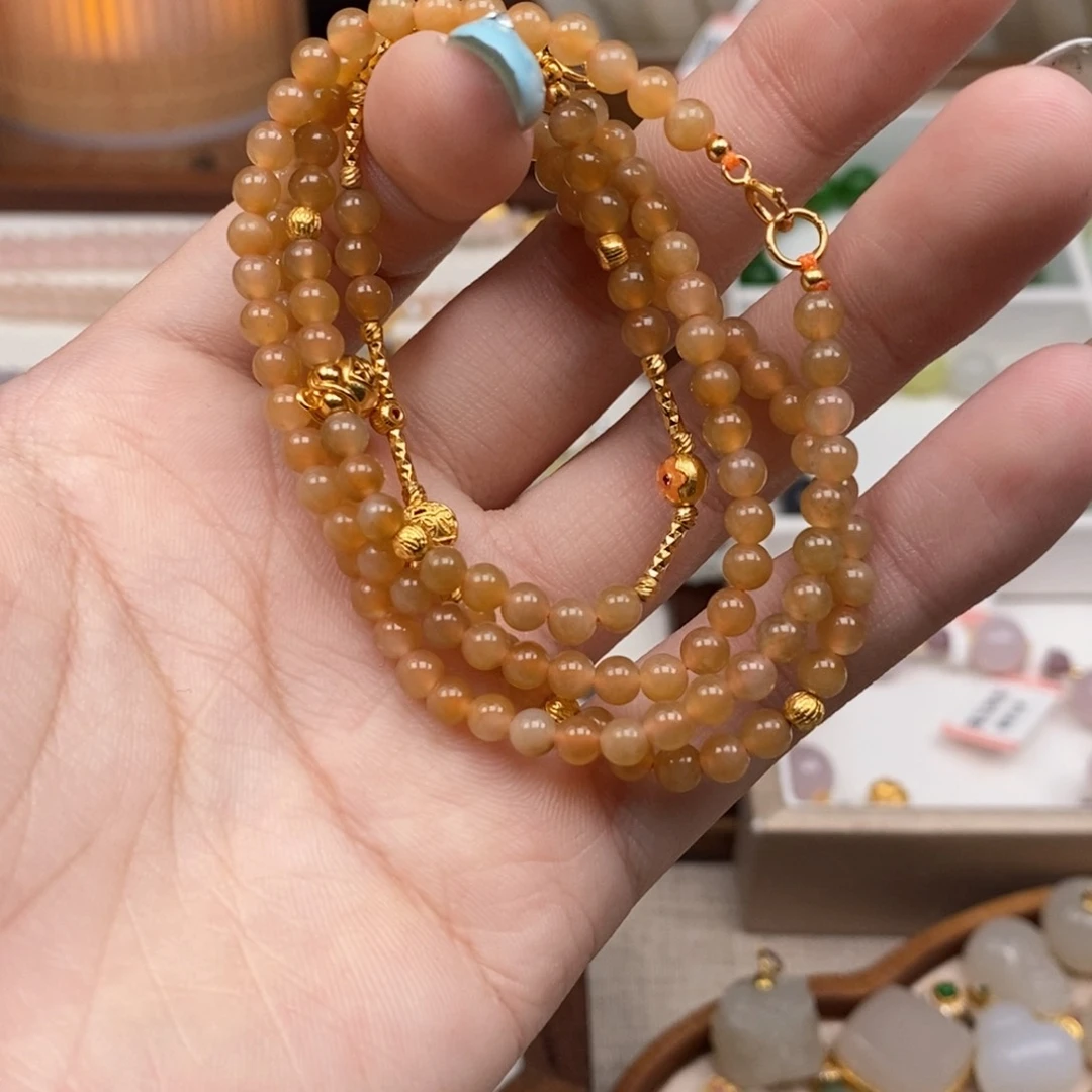 颈饰未镶嵌和田玉（糖玉）草**糕珠链