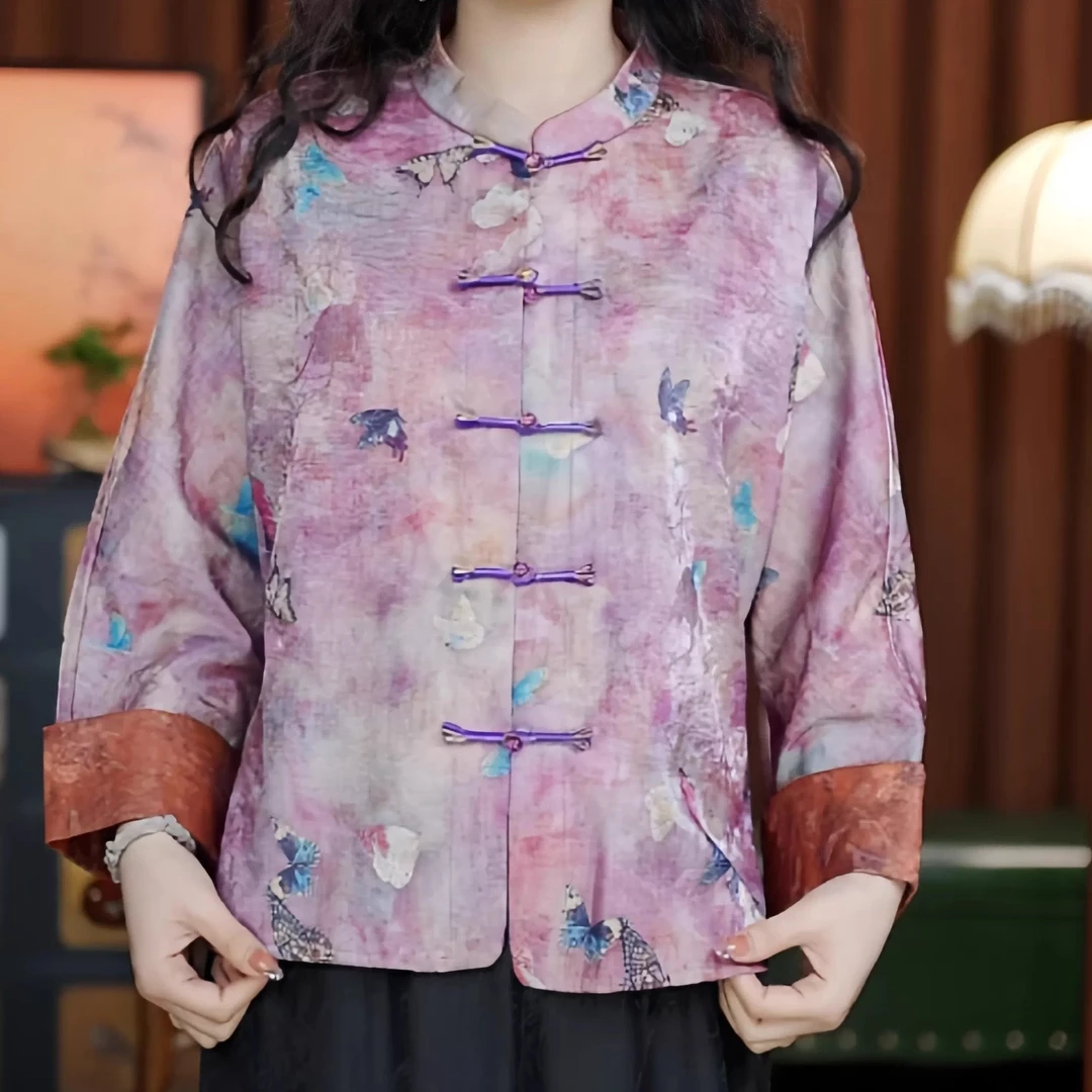 南山献颂（紫色）长袖连衣裙宽松短款大码女装上衣盘扣