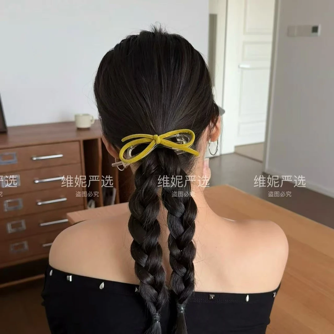 复古植绒蝴蝶结扭扭夹气质感扎发发夹百搭全盘发抓夹