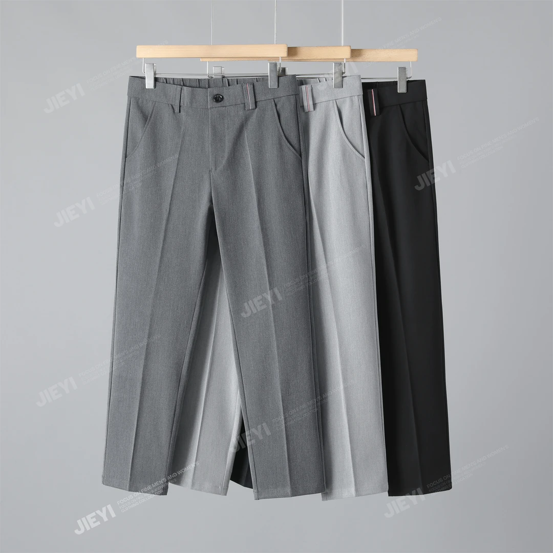 春秋新款340G重磅腰头三色线设计时尚百搭休闲高克重抗皱免烫长裤