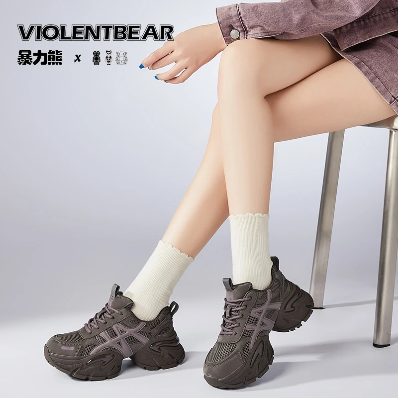 暴力熊增高老爹鞋女2025秋季新款厚底透气休闲鞋  5651